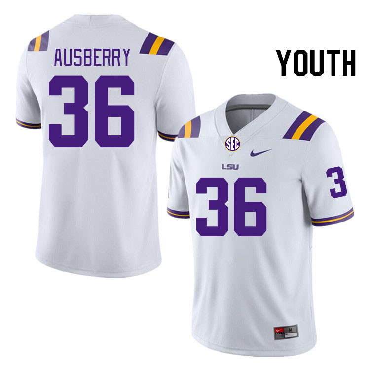 Youth #36 Austin Ausberry LSU Tigers College Football Jerseys Stitched-White